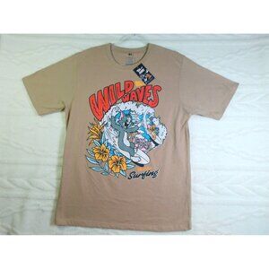 Tom And Jerry T-Shirt Graphic Mens Tee XL "Wild Waves Malibu Surfing" Latte